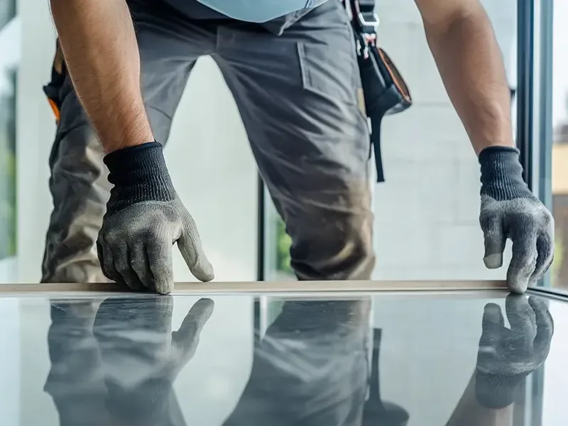 Vitrier finalisant la pose d'une fenêtre à Evere — travail soigné et professionnel